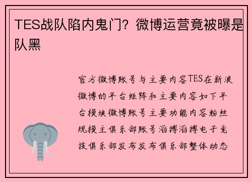 TES战队陷内鬼门？微博运营竟被曝是队黑